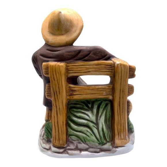 Vintage Hand-Painted Ceramic Figurine Of Man On Bench Holding Jug & Bowl - Picture 6 of 11